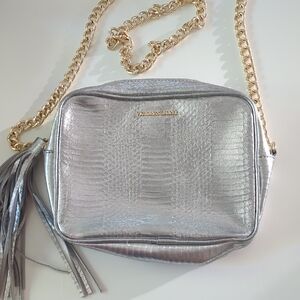 Victoria's Secret Silver Crossbody Bag with Gold Chain